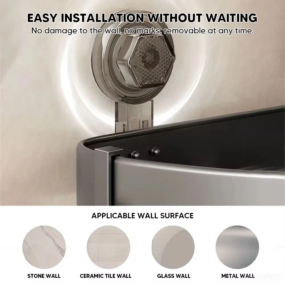 Suction Cup Bathroom Shelves Aluminum Shampoo Rack Without Drilling Corner Shower Shelf Wall Shelf Bathroom Accessories 2