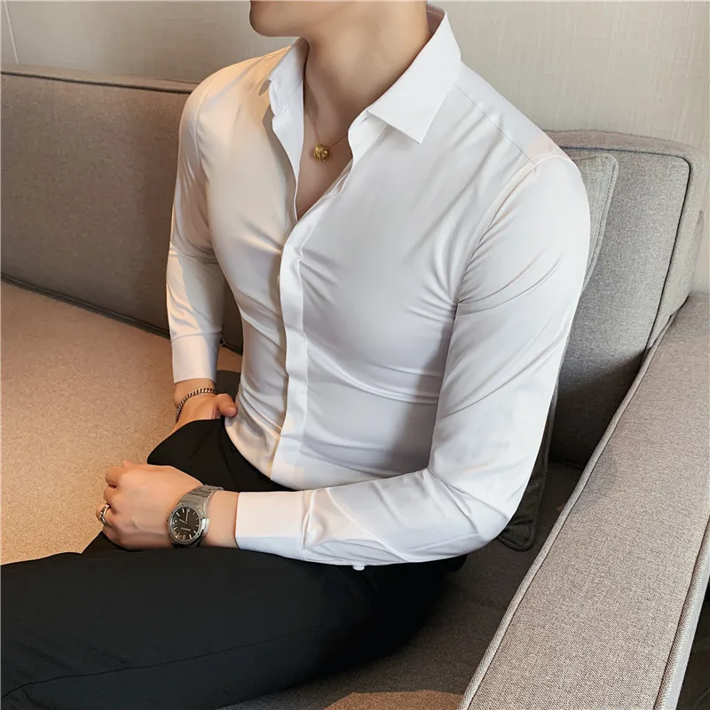 High Elasticity Long Sleeve Men Shirts Autumn Slim Fit dress shirts men casual shirts