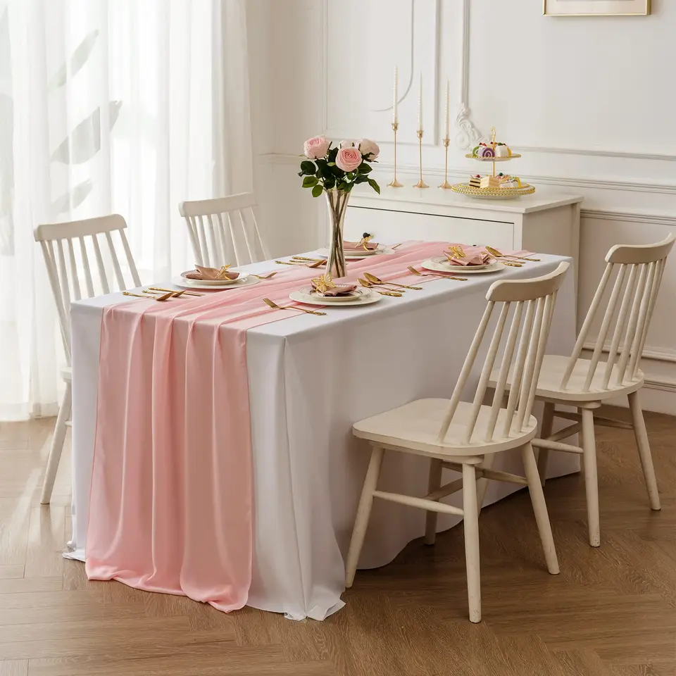 Runner Da Tavolo In Organza Di Seta - Light Champagne, 20x274 Cm, Per Matrimoni E Eventi