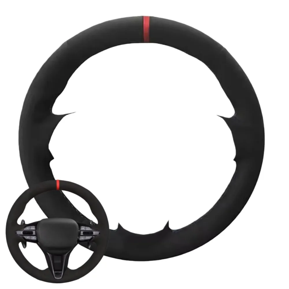 For Hyundai i30 N 2018-2020 Veloster N 2019-2021 Car Steering Wheel Cover Hand-Stitched Soft Black Genuine Leather Suede