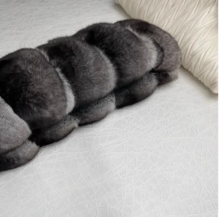 Unisex-Schal aus 100 % echtem Chinchilla-Fell, Lady Wraps, natürliche Farbe, superweicher Halswärmer, Halstuch – Detail 12