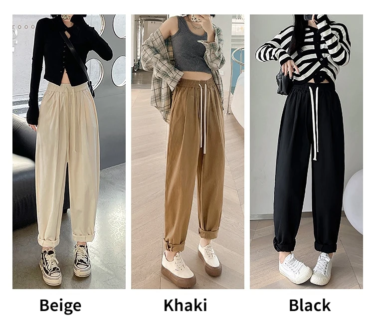 100% Cotton Women's Harem Pants High Waist Korean Baggy Vintage Sports Lace  Up Ankle Length Loose Black Oversize Pants for Women - AliExpress