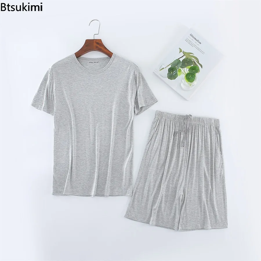 Men's Summer Casual Sleepwear Sets Solid HomeWear Suits 2pcs Modal T-shirt and Shorts Oversized Summer Pajamas Male L-8XL pajamas set man pajamas set