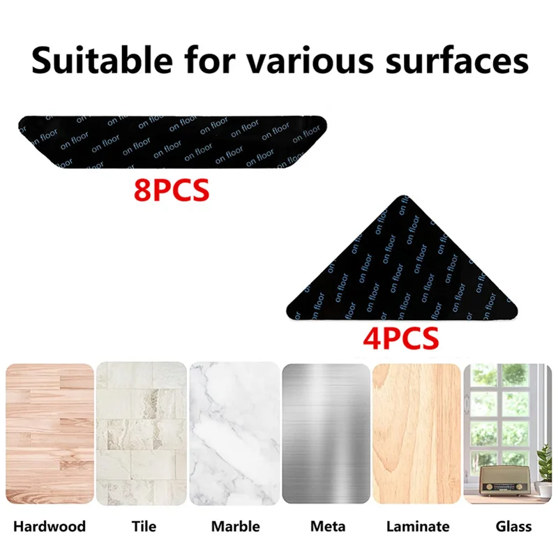 1set(4pcs/pack) Carpet Anti-slip Stickers, Washable & Removable Rug Gripper,  Pu Adhesive Nano Tape Double Sided Traceless Sticker