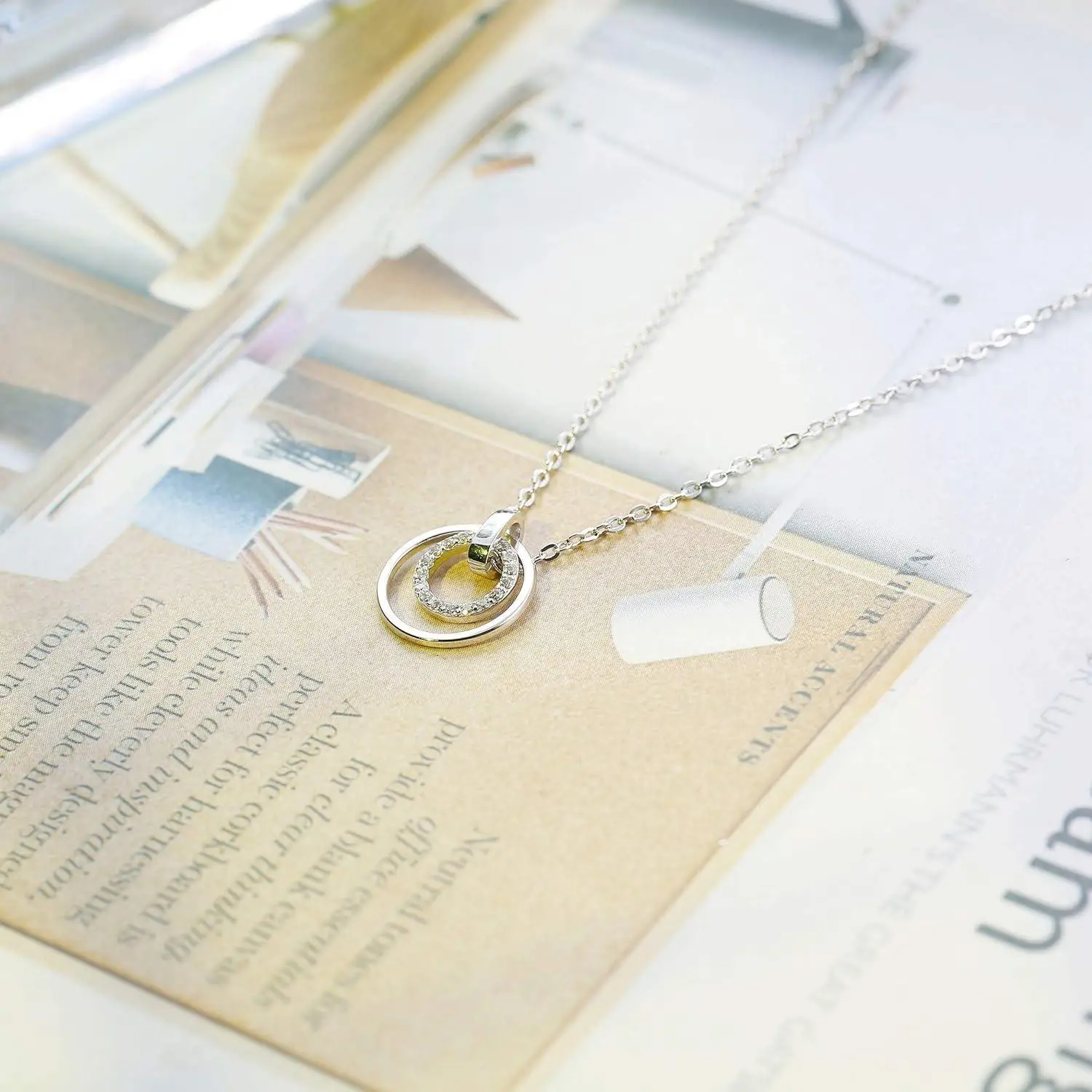 925 Sterling Silver Double Eternity Hoop Necklace for Women Interlocking Circles Pendant Mom Necklace with Gift Box
