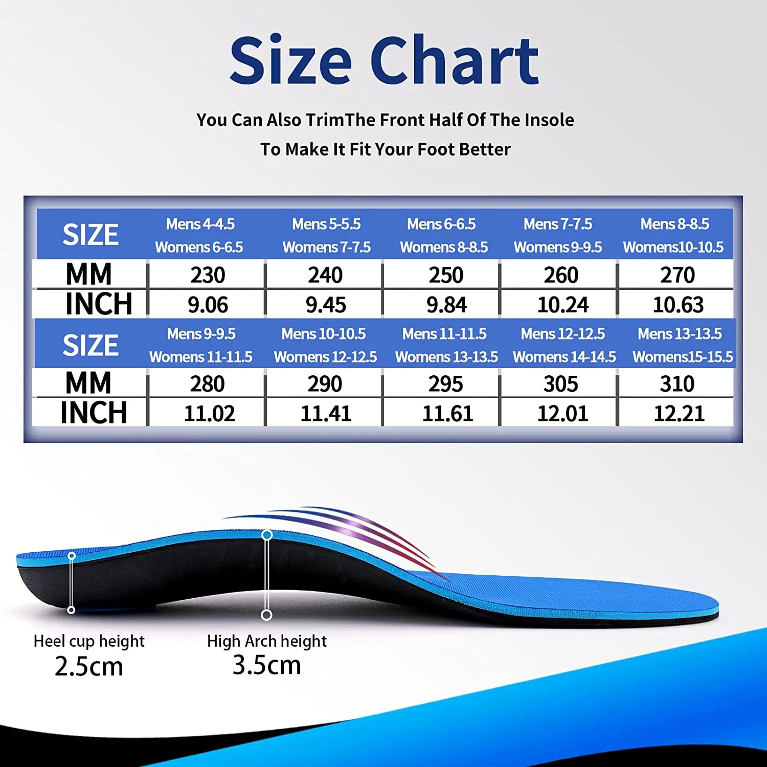 Walkomfy Plantar Fasciitis Insoles Arch Support Orthotic Inserts For Running/Standing All-Day Comfort,Work Boot Insole Women Men