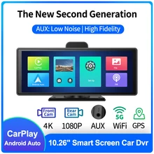  10.26 Inch 4K 2160P Car DVR Wireless Carplay Android Auto Dual Lens WiFi Dash Cam AUX GPS FM Loop Recording Video Recorder 