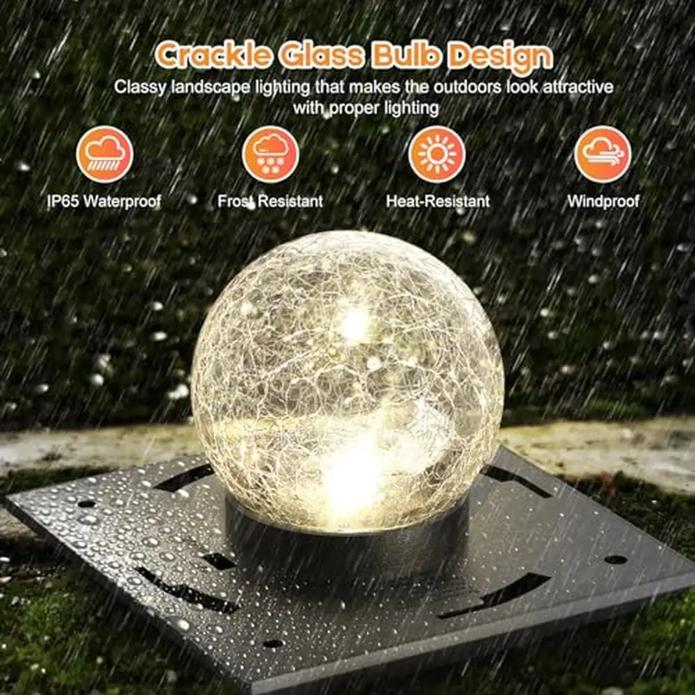 Crackle Glass Solar Post Lights 20 Lumens Warm White RGB Auto Cycling 2 Modes 3.6x3.6 4x4 Durable ABS Exquisite Design Memory