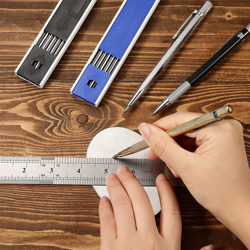 Construction Woodworking Tool Set Solid Carpenter Pencils with Marker Refills and Carbide Scriber Tool Automatic Center Punch
