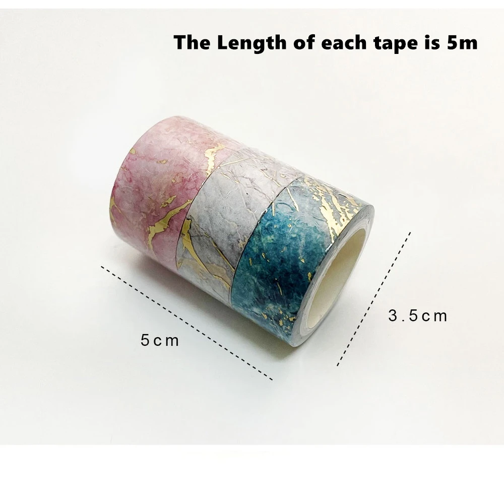 3pcs 골드 호일 와시 테이프 세트 15mm 20mm 멀티 스톤 스타 플라워 패턴 접착 마스킹 테이프 장식 스티커 일기 A6932