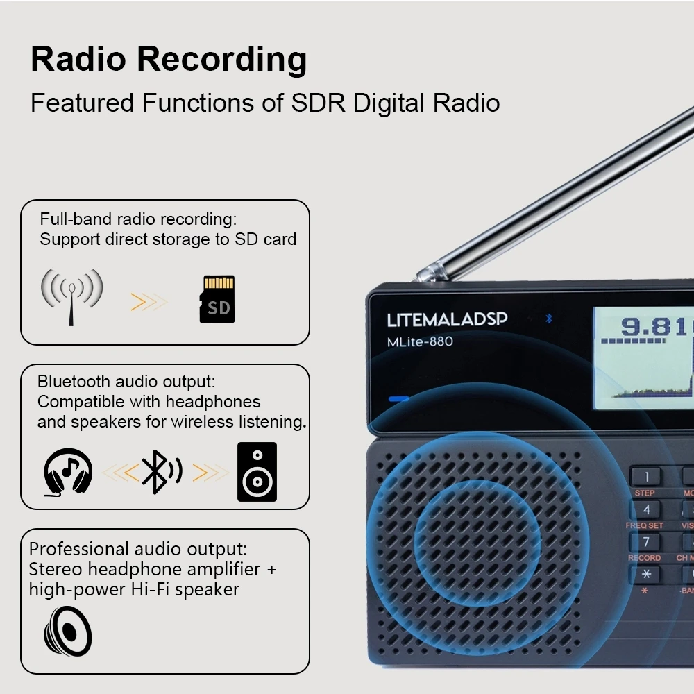 Nuovo Ricevitore Radio DSP Malahiteam MLite-880 Aggiornato, Radio SDR Malahit SSB/AM/FM RDS Portatile a Banda Completa, Radio Digitale a Onde Corte - immagine 4