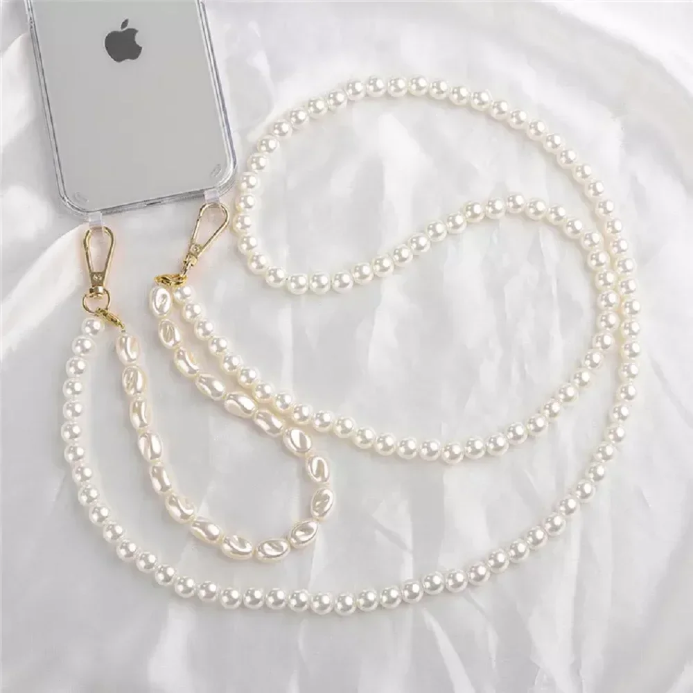 Luxury Pearl Chain Crossbody Shockproof Acrylic Phone Case with Lanyard Cover