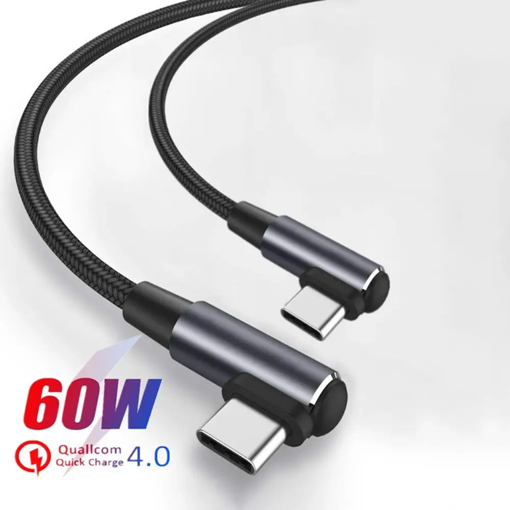 PD 고속 충전 라인 USB C에서 USB C 타입 케이블, 직각 와이어, 90 도 데이터 케이블, 노트북 휴대폰용, 60W
