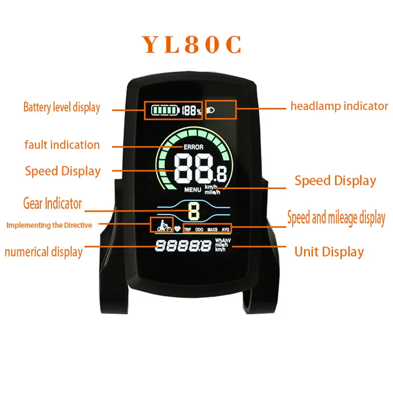 EBike Display Screen Yolin YL80C Meter 36V 48V Speed Controller Panel Monito rfor Engwe Bike Fatbike Odometer Accessories  Parts 5