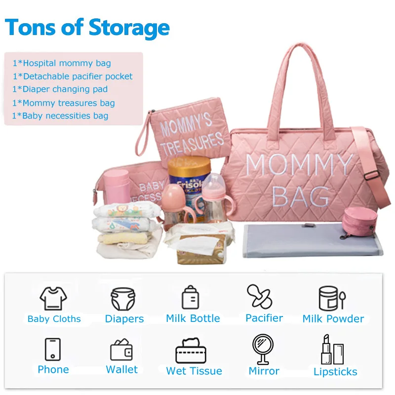 PANGDUBE 5pcs/set Mom Bag Waterproof Baby Diaper Bag for Camping Baby Nappy Bag for Stroller Maternity Fashion Mommy Handbag 2