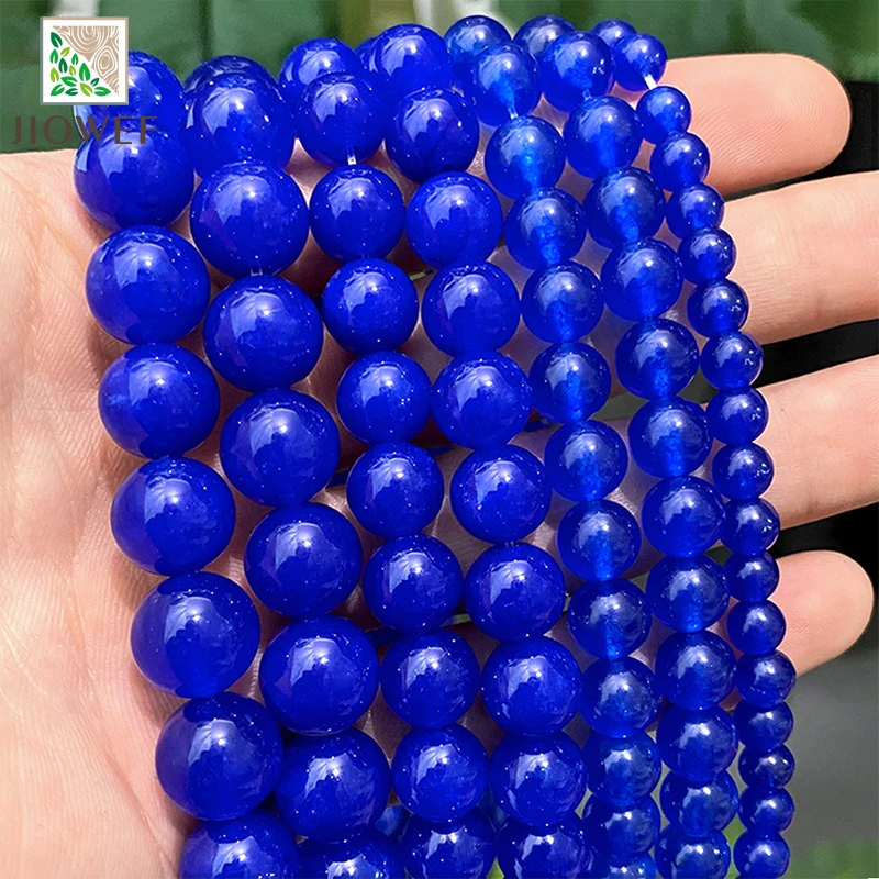 

Natural Dark Blue Chalcedony Jades AAAA Round Loose Beads Handmade DIY Bracelets for Jewelry Making 4/6/8/10/12/14mm 15" Strand