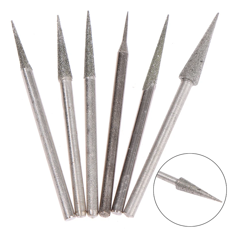 

6Pcs 1-4mm Diamond Grinding Head Needle Bits Burrs Engraving Carving Tool 2.35mm