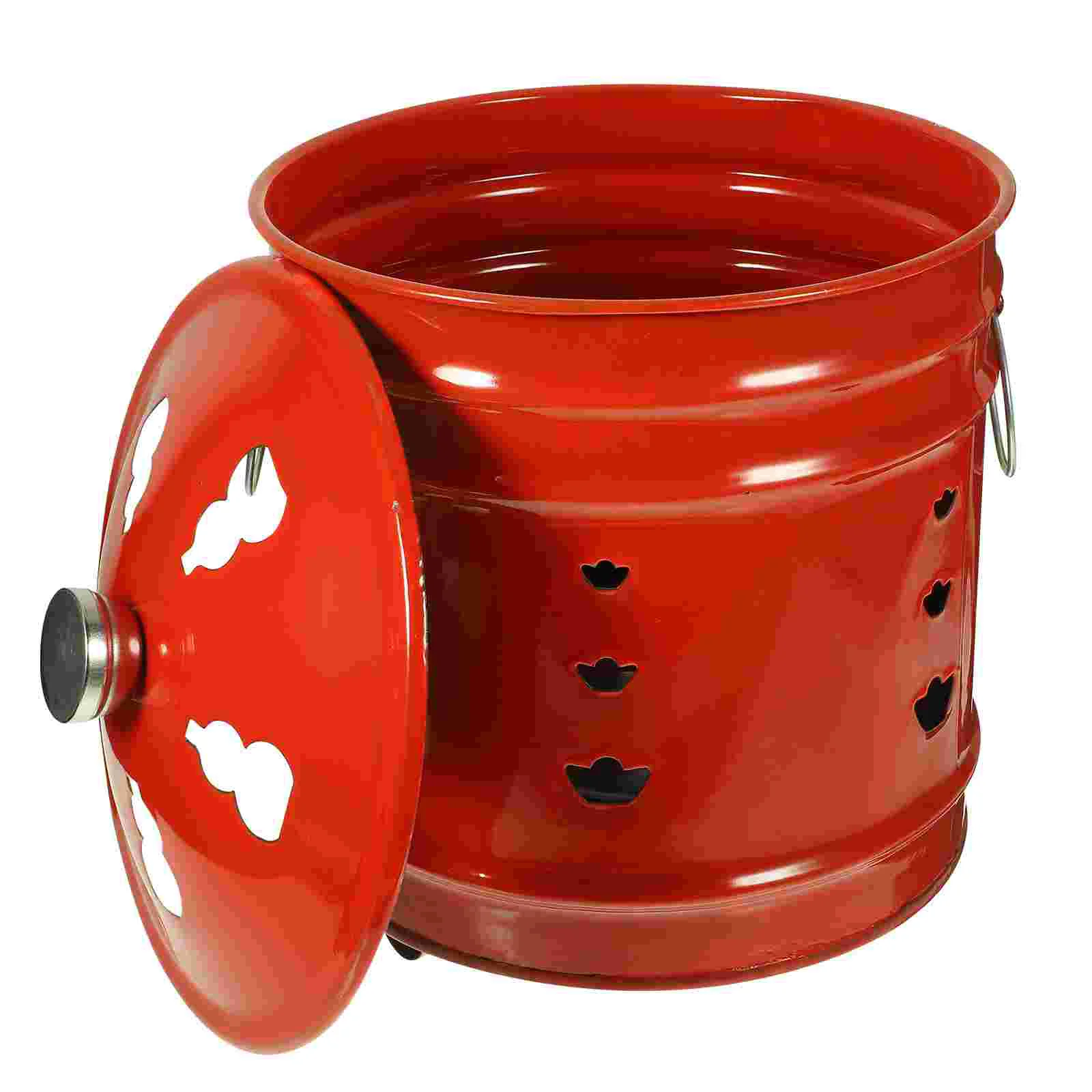 

Enamel Burning Gold Barrel Bucket Hollow Paper Money Incinerator Outdoor Decoration Gray Red Piercing Tools