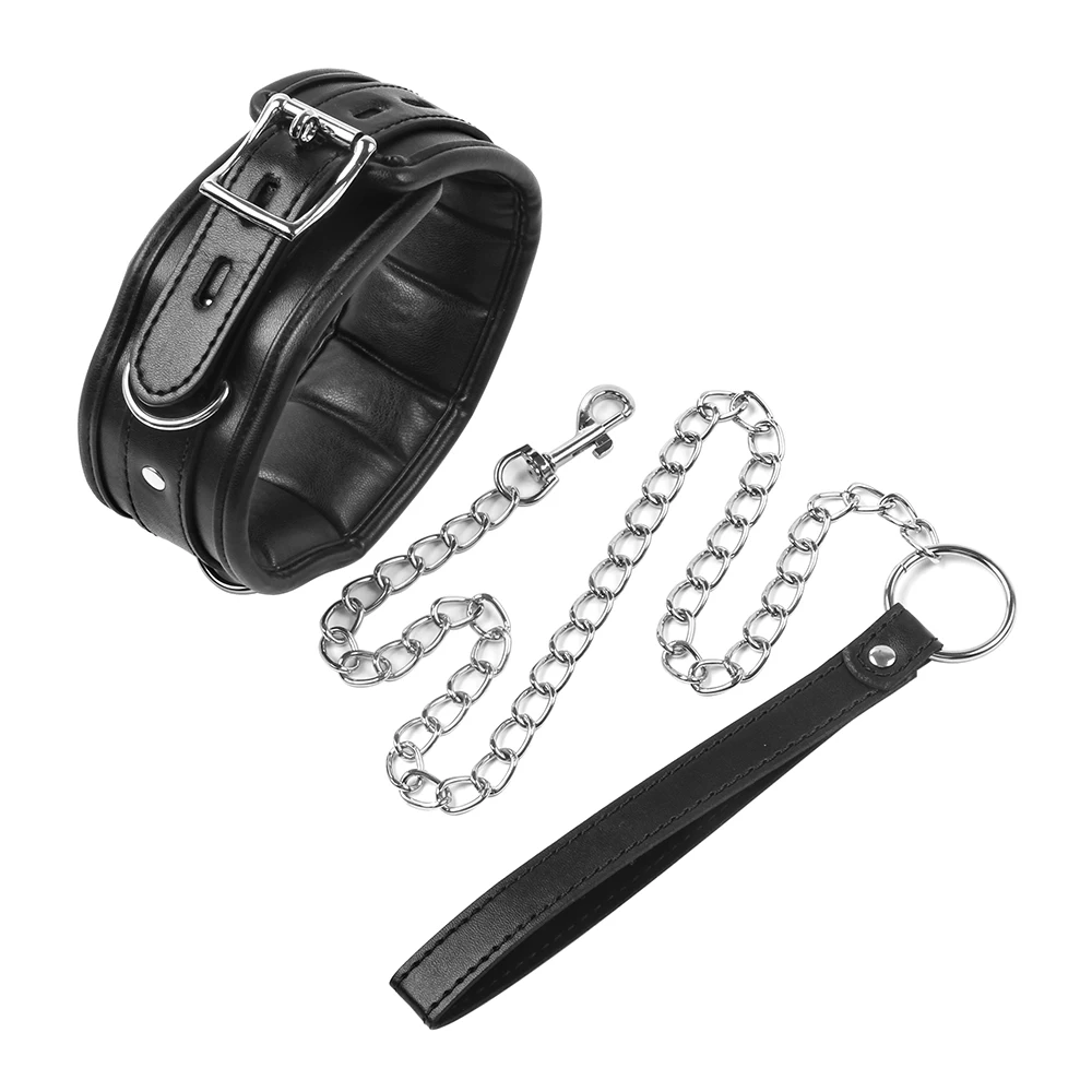 Soft Sponge Lined BDSM Collar Long Leash Bondage Restraints Slave Necklace Adult SM Game Role Play Exotic Accessories For couple