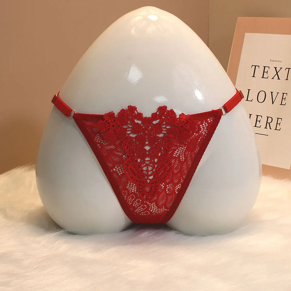 

8114Europe Seduction Sexy Thong Female Hollow Ribbon Adjustable Size Embroidered Small Pants Head Sentiment A Line T Underwear