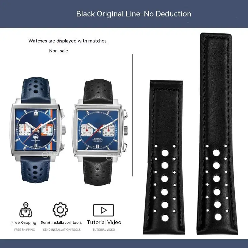 Men's Soft Genuine Cowhide Leather Watchband with Folding Buckle - 22mm, Compatible with Tag Heuer Monaco Series