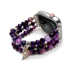Elegant Beaded Elastic Strap for Women - Dressy Watch Bracelet Accessory (Purple)