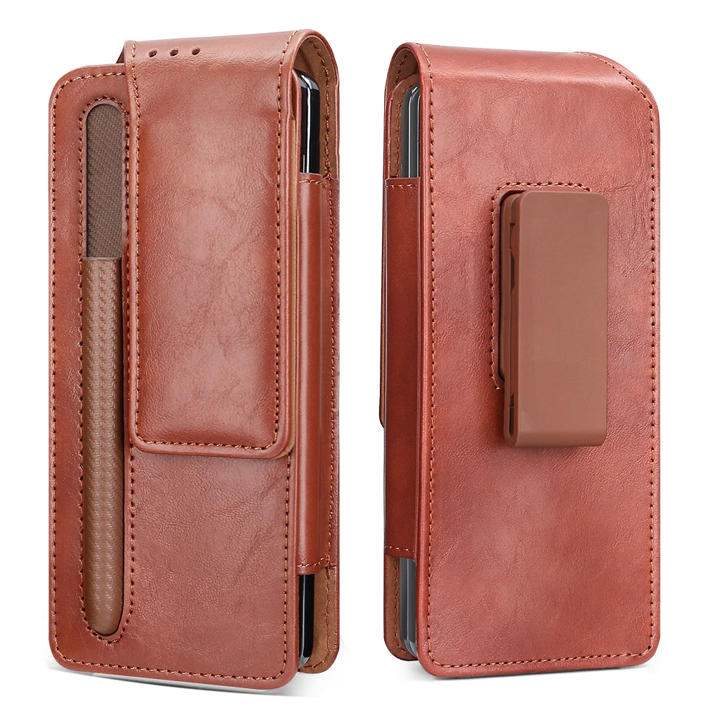 Premium PU Leather Foldable Phone Waist Bag with Pen Holder