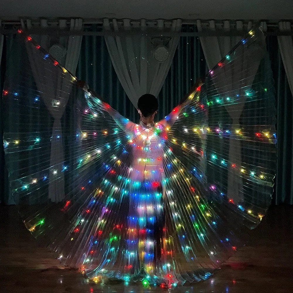 

Automatic Twinkle LED Wings Belly Dance Color Butterfly Isis Wing With Sticks Glowing Light Costume Party Show Dancewear Adult