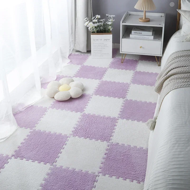 5-20 Pcs Plush Puzzle Foam Floor Mat, Soft Fluffy Interlocking Square Foam Tiles Area Rugs Carpet for Parlor Bedroom 3