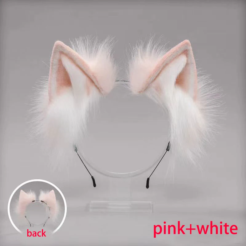 White Plush Fox Ears Headband White Soft Plush Cat Ear Cosplay Anime Ear Hairband Handmade Cat Ear Head Band hair accessories hair bands hair band cosplay accessories cosplay headpiece