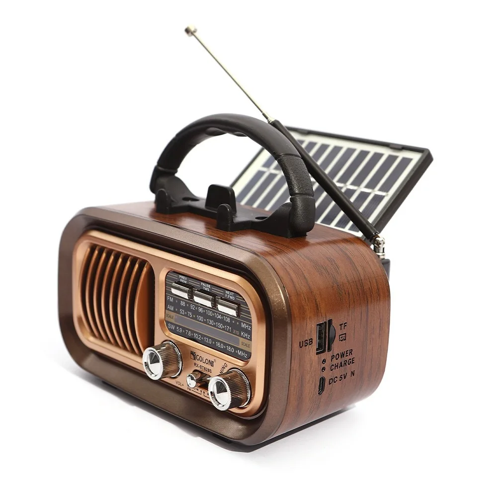 Altoparlante Bluetooth In Legno Vintage Home Radio Fm Am Sw Radio Portatile Pannello Solare Altoparlante Subwoofer Radio A Onde Corte Ricaricabile