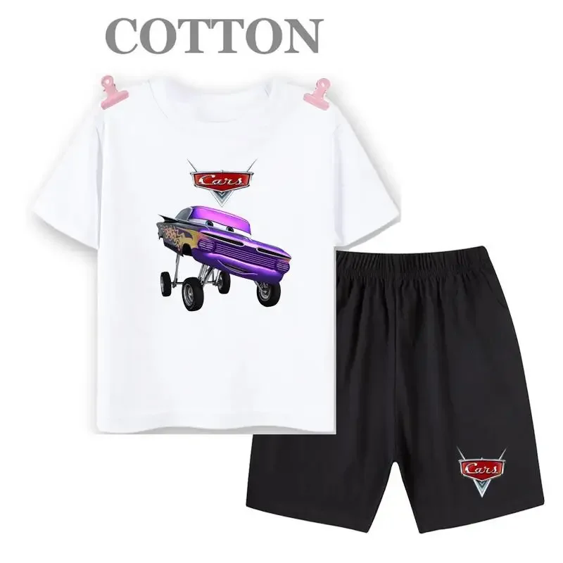 thumbnail image 1 of Conjunto de camiseta y pantalones cortos de verano para niños, camiseta de algodón de manga corta con dibujos de coches y pantalones, conjunto de 2 piezas, ropa para niñas y niños, conjunto para bebés, 1 of 5
