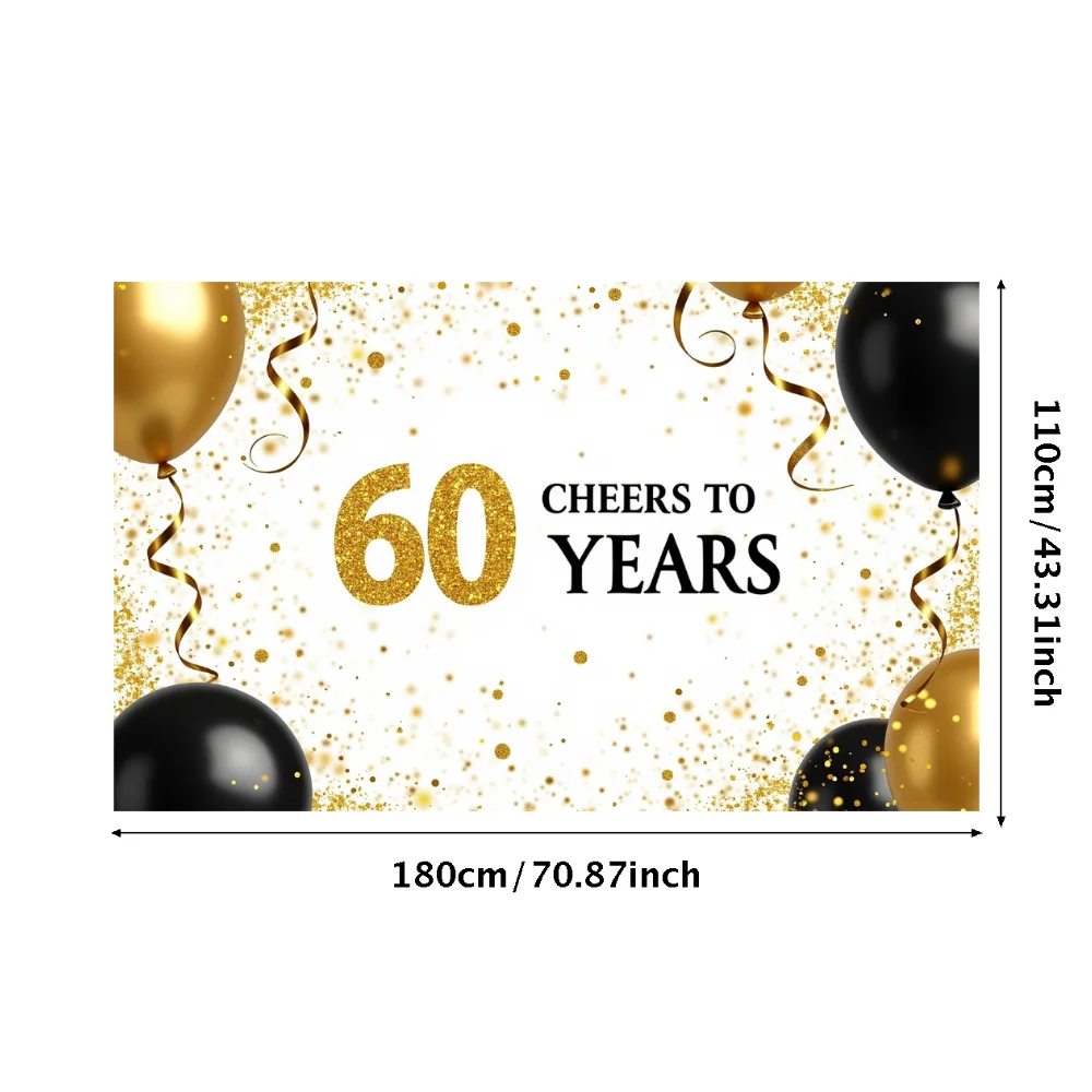 Prost auf 60 Jahre Banner-Hintergrund, glitzernder Ballon, 60. Jahrestag, Geburtstag, Party-Dekoration, Event, Fotografie, Hintergrund-Requisiten – Detail 3