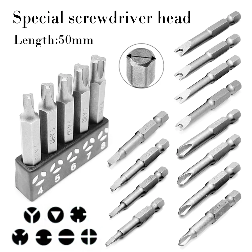 4-13Pcs Special-shaped Screwdriver Set 50mm U-shaped Y-Type Triangle Inner Cross Three Points Screwdriver Bit Tool L-Wrench