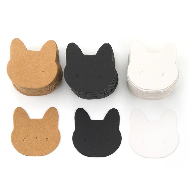 

50Pcs/set Cat Head Shaped Ear Studs Display Card Earrings Tags DIY Blank Ear Studs Cards Jewellery Piece Cards F3MD