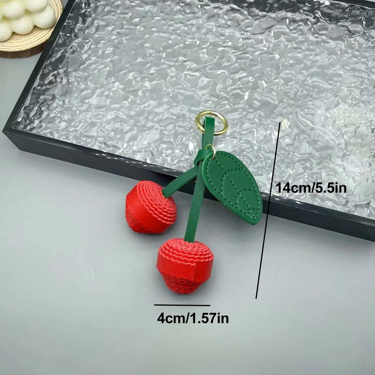 Small Cherry Ball Bag Decoration PU Woven Ball Ornament Personalized Bag Hanging Accessories Women's Bag Pendant Creative Gift
