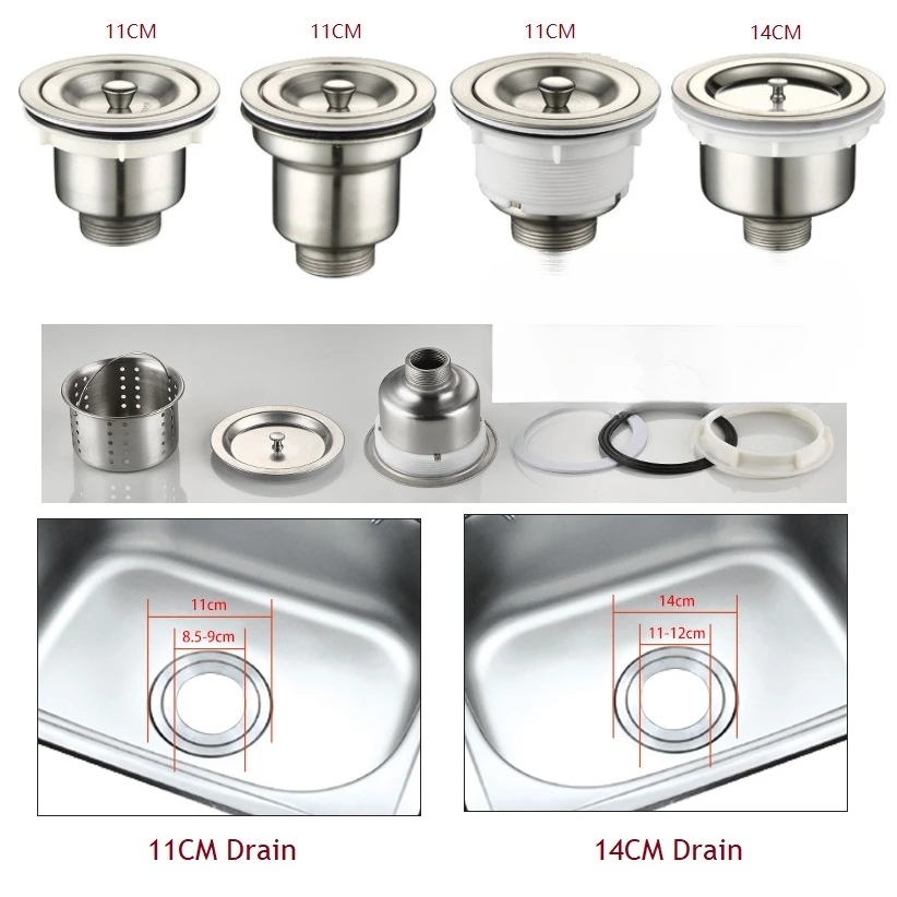 2Pcs 110mm 140mm Stainless Steel Kitchen Sink Drain Strainer Basket