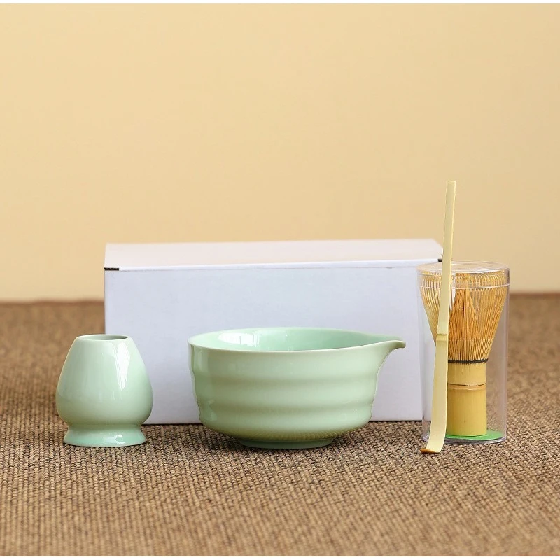 1/4pcs Japanese Matcha Tea Set Ceramic Matcha Bowl Mouth Bamboo Whisk And Tea Scoop Grinder Brush Tea-making Tools matcha tea set,matcha tea tools,tea ceremony tools,tea set,matcha whisk
