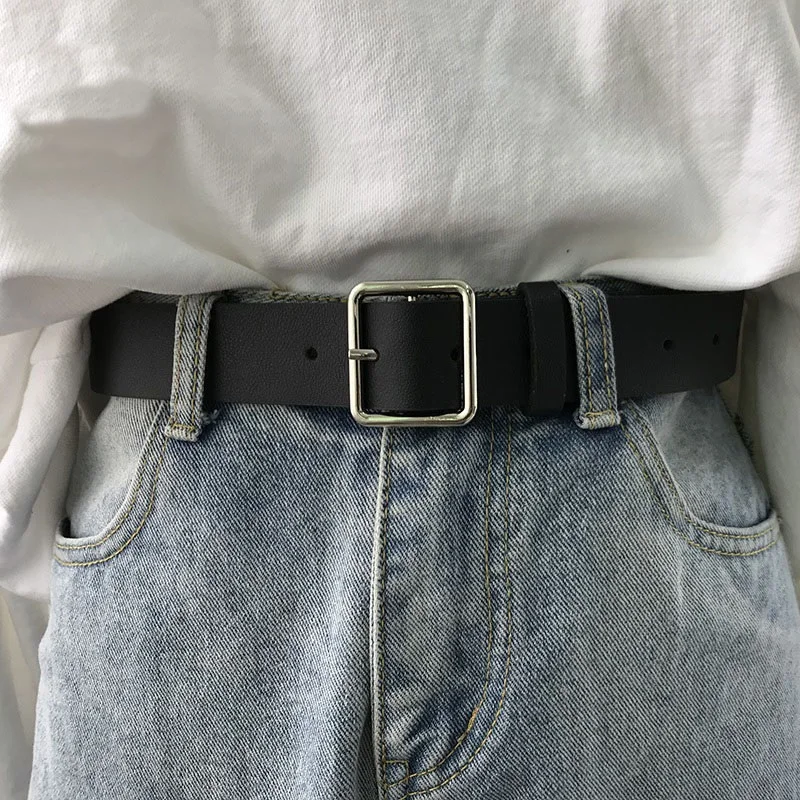 2021 PU Leather Belt For Women Square Buckle Pin Buckle Jeans Black Belt Chic Vintage Strap Female