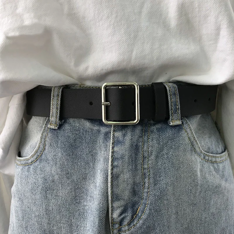 

2021 PU Leather Belt For Women Square Buckle Pin Buckle Jeans Black Belt Chic Vintage Strap Female
