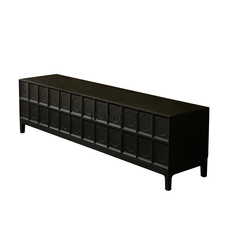 Retro Matte Black TV Cabinet Solid Wood Mid-Ancient Low Cabinet