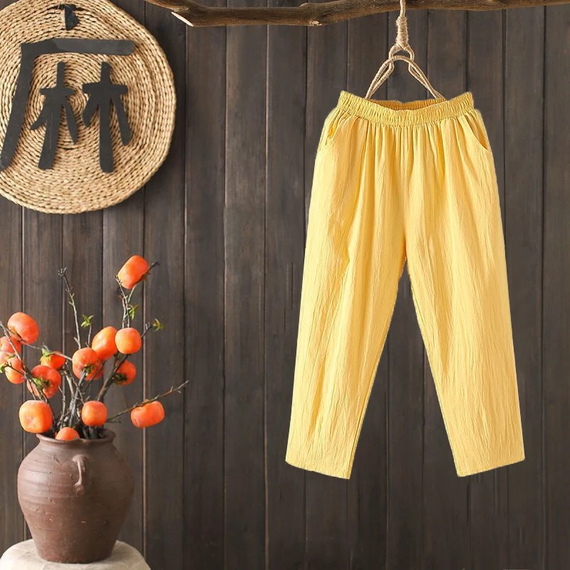 Pantalones De Lino Para Hombre, Con Cordón, Talla