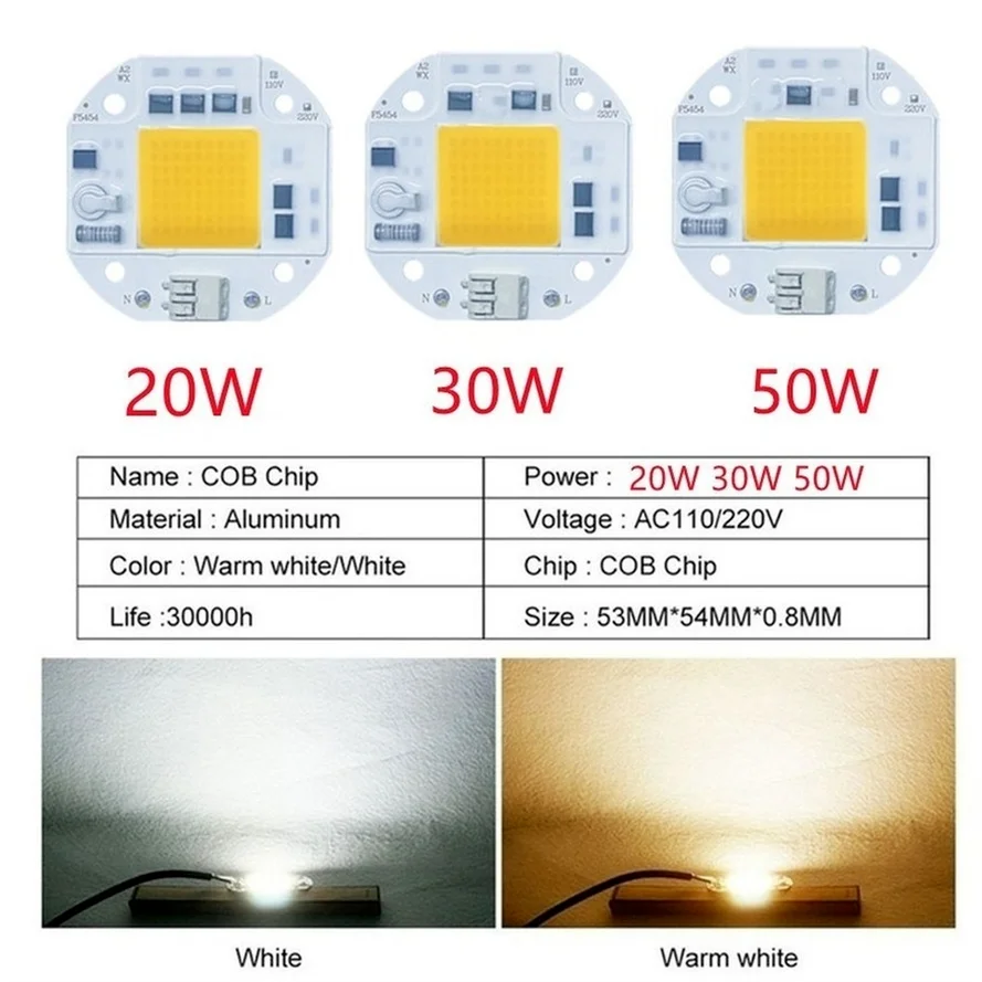 RnnTuu 110V 220V LED 칩 20W 30W 50W COB 칩 필요 없음 드라이버 LED 램프 비즈 투광 조명 스포트라이트 Lampada DIY 조명