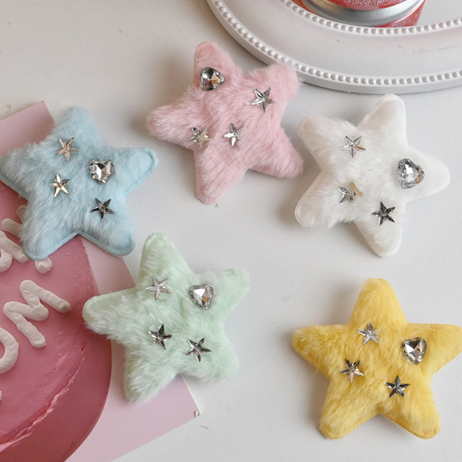 Sweet Plush Star Rhinestone Hair Clip Cute Colorful Girl Y2k Autumn Winter Duckbilled Hairpin Barrette Hair Accessories