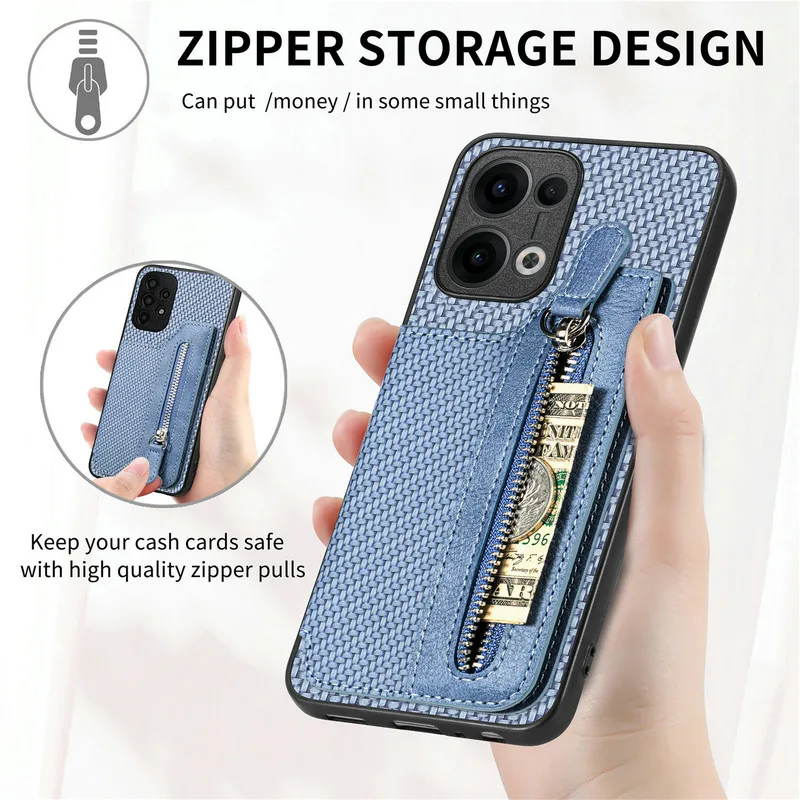 Luxury Zipper Leather Wallet Case with Card Holder and Magnetic Back Cover