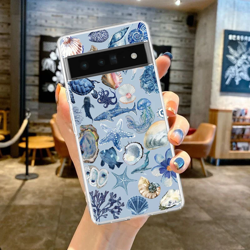 Blue Ocean Animals Soft Clear TPU Transparent Phone Case