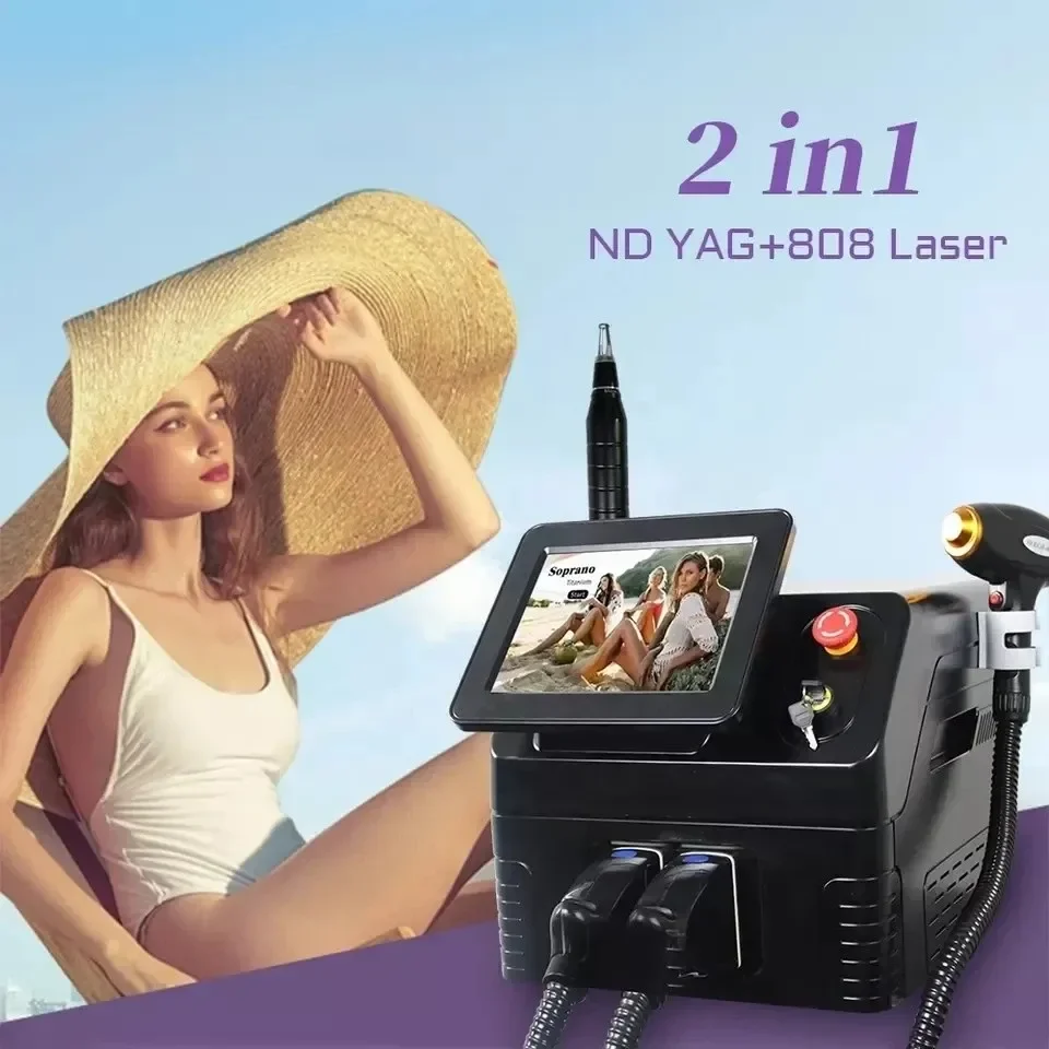 2 In 1 2000W Diode Laser Hair Removal Picosecond Nd Yag Laser Machie Tattoo Pigment Removal Ice Cooling Painless Pigmentation