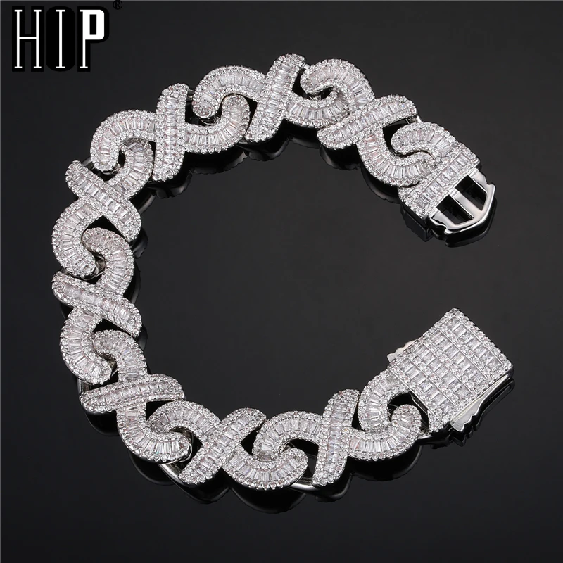 

Hip Hop 16MM 3 Row Heavy Baguette Cuban Prong Chain Iced Out Box Buckle Setting AAA+ Cubic Zirconia Bracelet For Men Jewelry