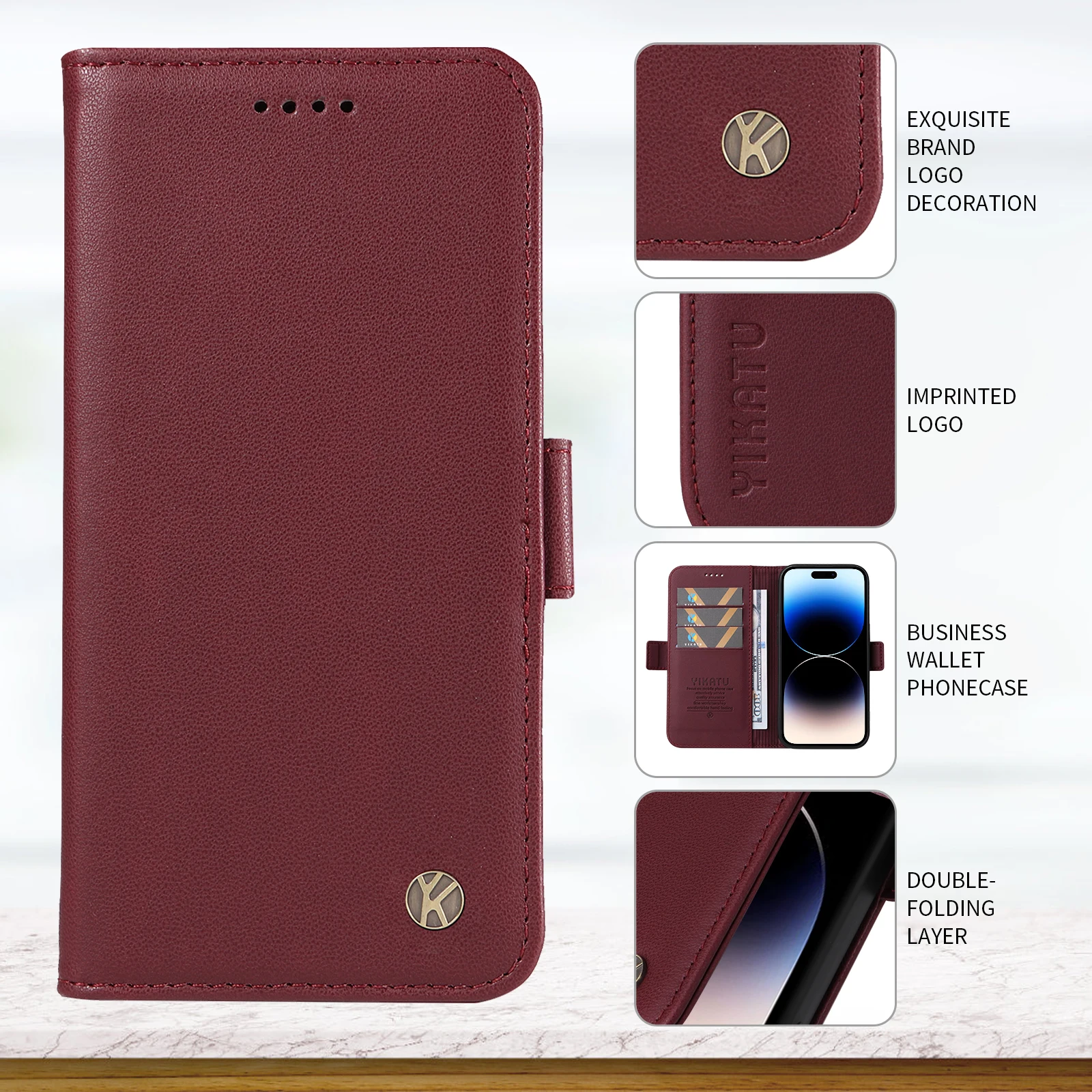 Leather Wallet Phone Case with Card Slots and Magnetic Closure