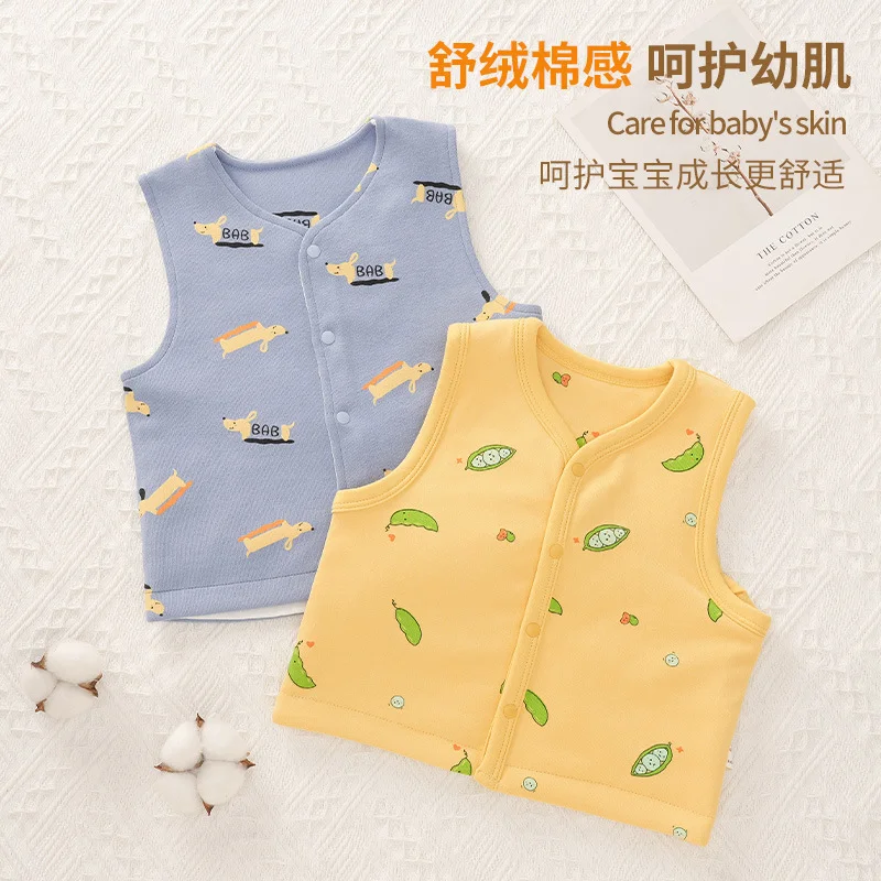 Children's Vest Baby Vest Quilted Cardigan Boys And Girls Baby Waistcoat Three-Layer Small Warm Outer Wear